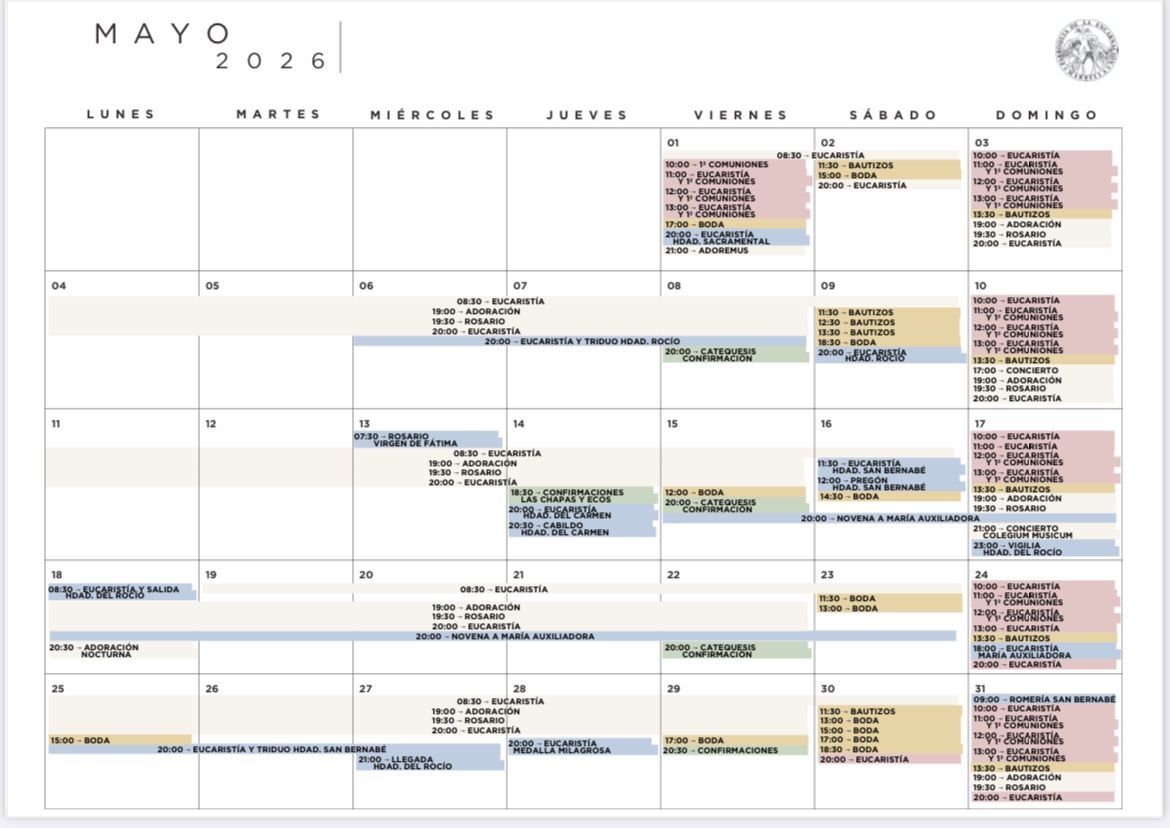 Calendario Mayo 2026 - Parroquia La Encarnación de Marbella